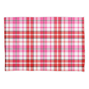 Housse D'oreillers Motif à carreaux Tartan Blanc Rouge Rose