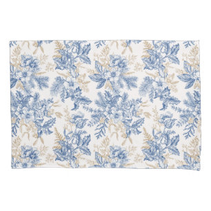 Housse D'oreillers Motif à fleurs Vintage d'hiver bleu