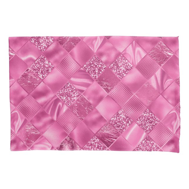 Housse D'oreillers Motif à tissage Carré rose chaud (devant)