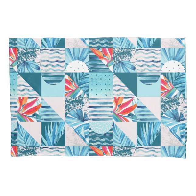 Housse D'oreillers Motif abstrait géométrique turquoise tropical (devant-gauche)