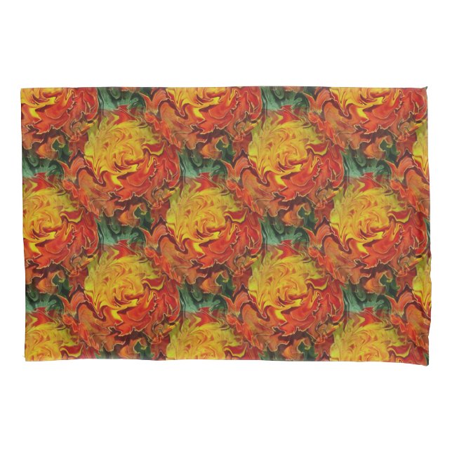 Housse D'oreillers Motif Abstrait orange jaune vert       (devant)