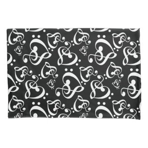 Housse D'oreillers Motif bas de notes de musique de coeurs de clef