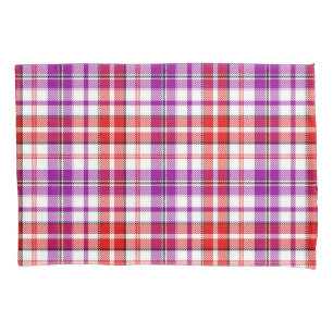 Housse D'oreillers Motif carreaux tartan blanc rouge violet