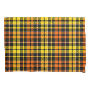 Housse D'oreillers Motif carreaux tartan noir jaune orange