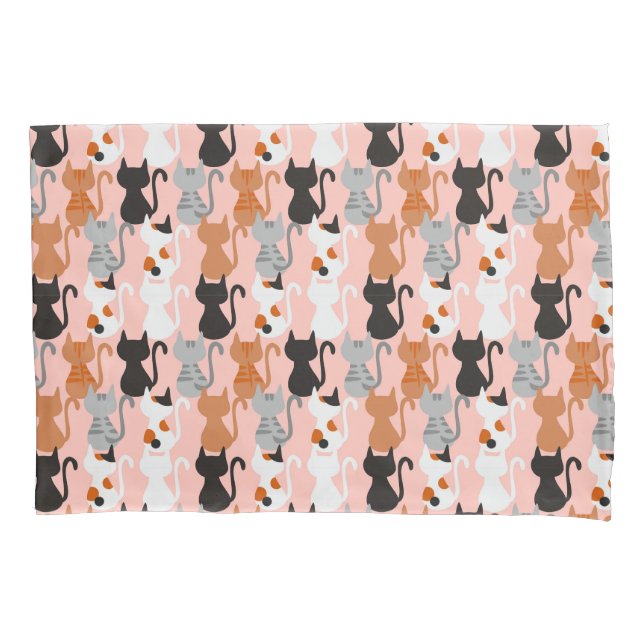 Housse D'oreillers Motif Chat Cute Sur Rose Bleu (devant-gauche)