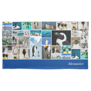Housse D'oreillers Motif Collage photo de mignonne Penguin avec préno