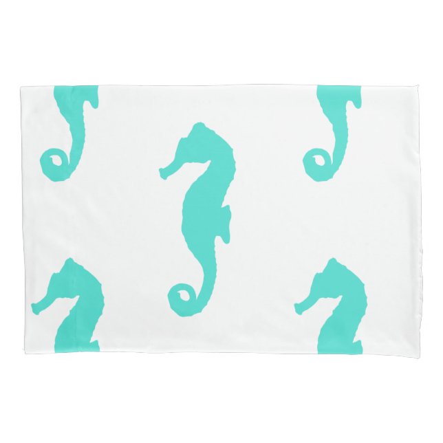 Housse D'oreillers Motif côtier du cheval de mer turquoise (devant)