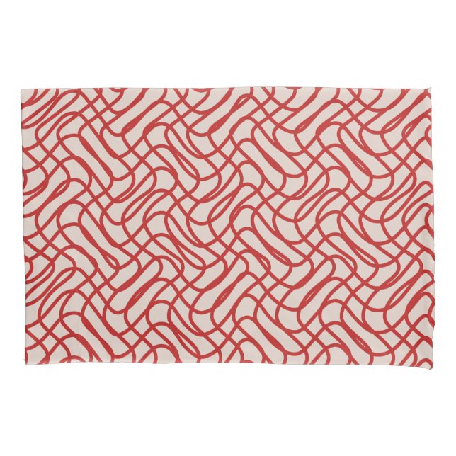 Housse D'oreillers Motif Crème Et Ligne Abstraite Rouge (devant)
