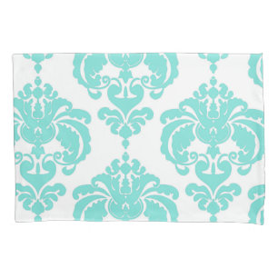 Housse D'oreillers Motif damassé élégant chic sarcelle aqua et blanc