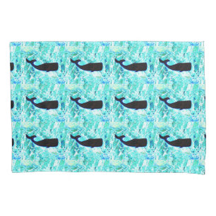 Housse D'oreillers motif de baleines noires sous-marines