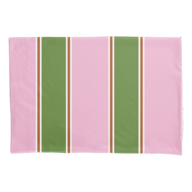 Housse D'oreillers Motif de bande verte rose rétro (devant)