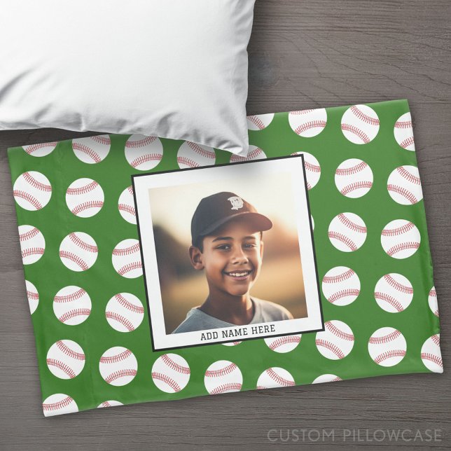 Housse D'oreillers Motif de baseball avec photo - Team Sports Green (Custom Pillowcase)