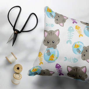 Housse D'oreillers Motif De Chats, Chats Mignons, Chatons, Poisson