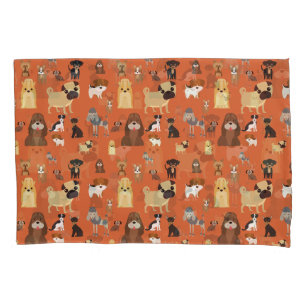 Housse D'oreillers motif de chiens arrière - plans orange.