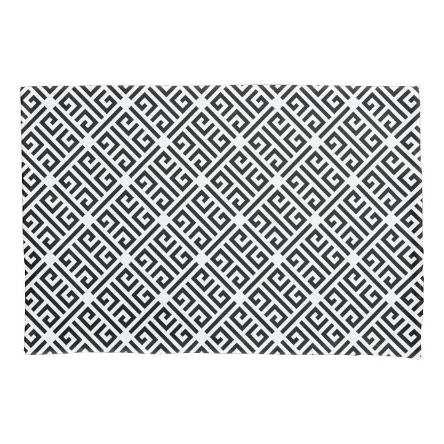 Housse D'oreillers Motif de clé grecque de fusion noir et blanc (devant)