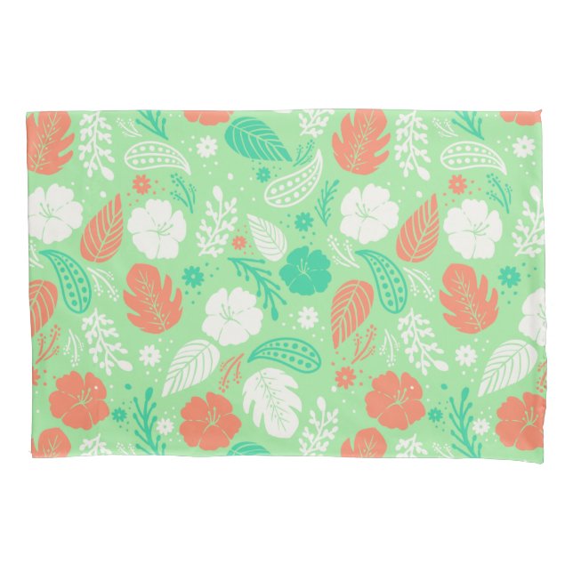 Housse D'oreillers Motif de feuillage vert et orange (devant)