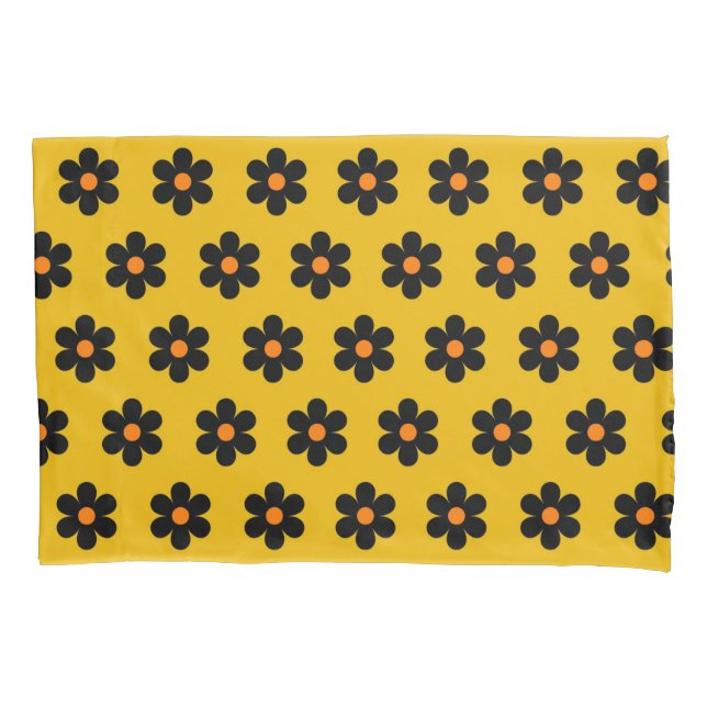 Housse D'oreillers Motif de fleurs d'automne noir orange (devant)