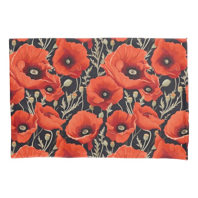 Housse D'oreillers Motif de fleurs rouge noir (devant)