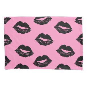Housse D'oreillers Motif de lèvres noir et rose