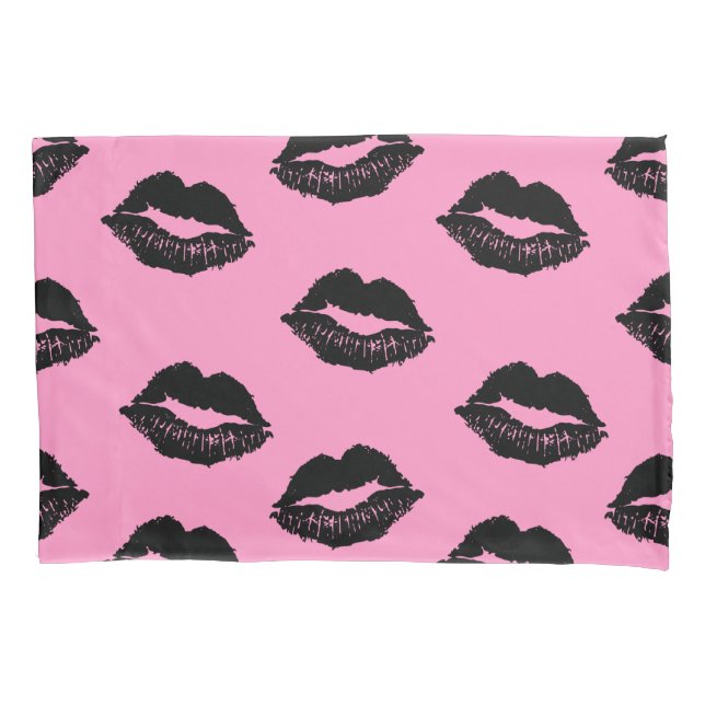 Housse D'oreillers Motif de lèvres noir et rose (devant)