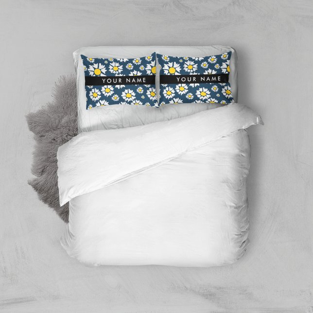 Housse D'oreillers Motif de marguerite, marguerites blanches, Votre n (Créateur téléchargé)