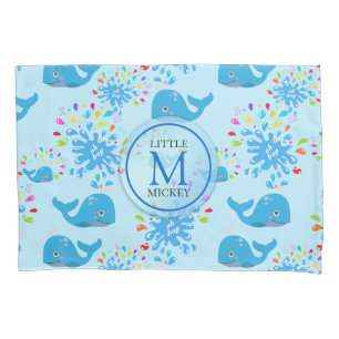 Housse D'oreillers Motif de monogramme de baleine bleue