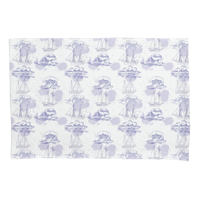 Housse D'oreillers Motif de vagues et de bateaux d'aquarelle (devant-gauche)