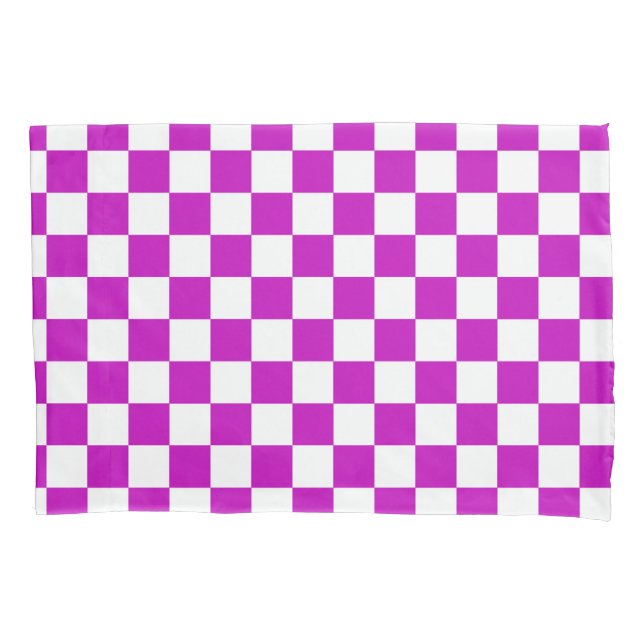 Housse D'oreillers Motif de vérification À damiers blanc violet (devant)
