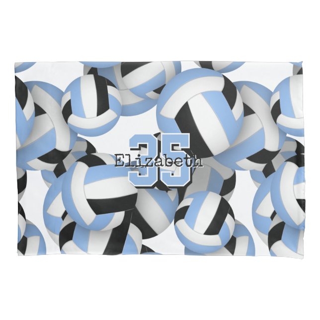 Housse D'oreillers motif de volleyballs bleu clair (devant)