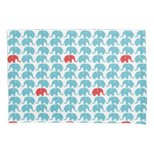 Housse D'oreillers motif d'éléphant avec l'accent rouge
