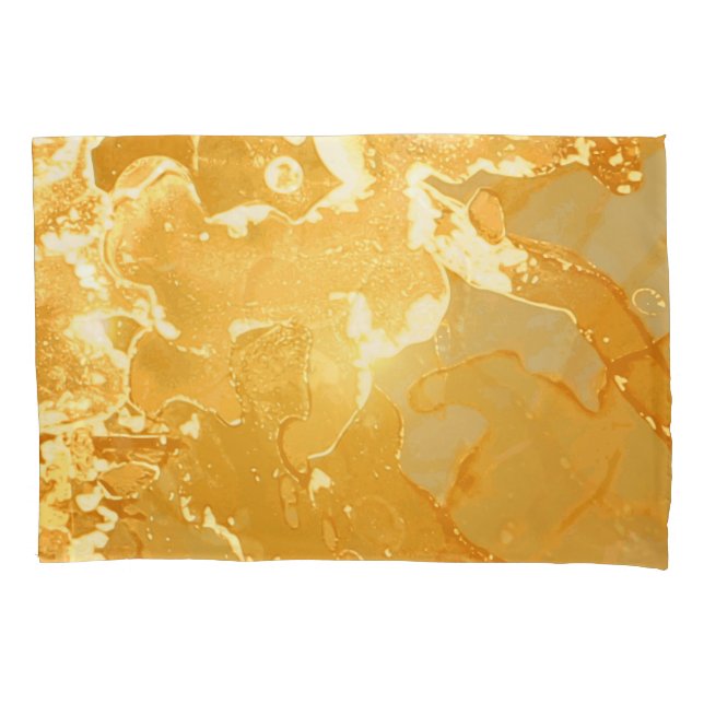 Housse D'oreillers Motif d'encre de marbre jaune doré (devant)
