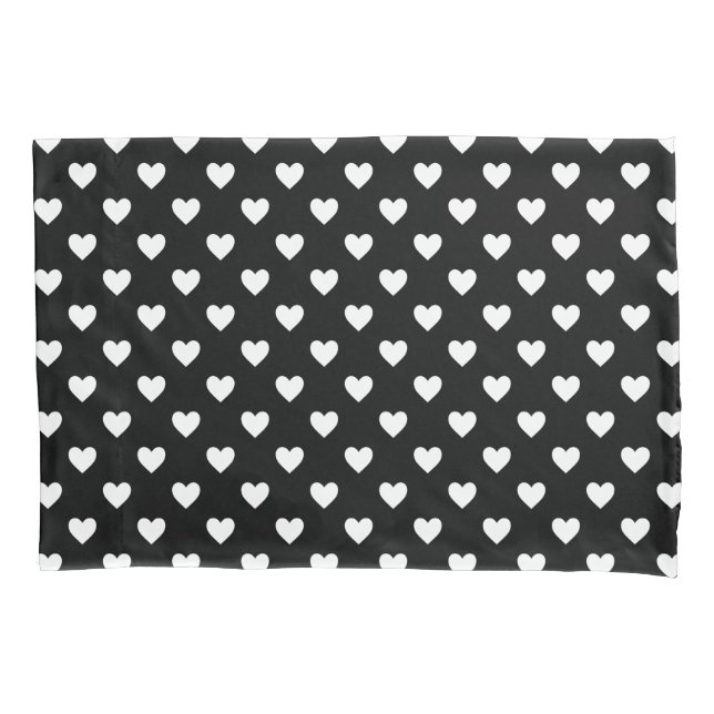Housse D'oreillers Motif des Coeurs Noir et Blanc (devant)
