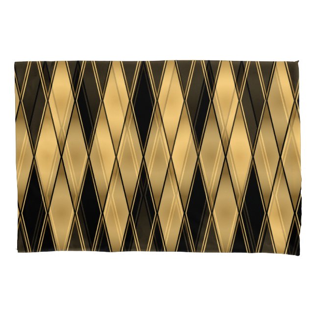 Housse D'oreillers Motif diamant : motif élégant noir or. (devant)