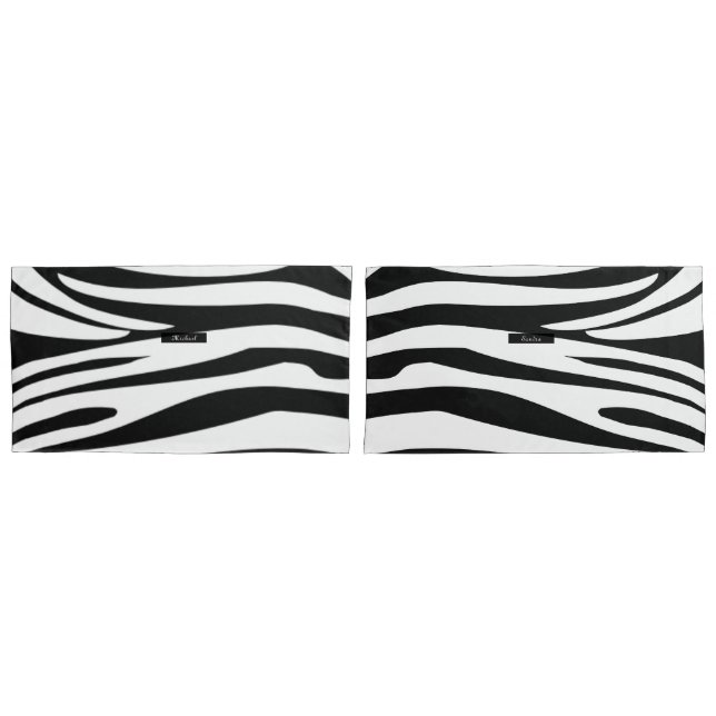 Housse D'oreillers Motif d'impression Monogram Zebra noir et blanc (devant-Set)