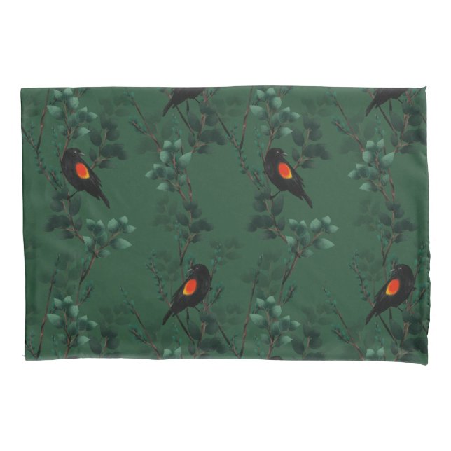 Housse D'oreillers Motif d'oiseau-noir à ailes rouges (devant)