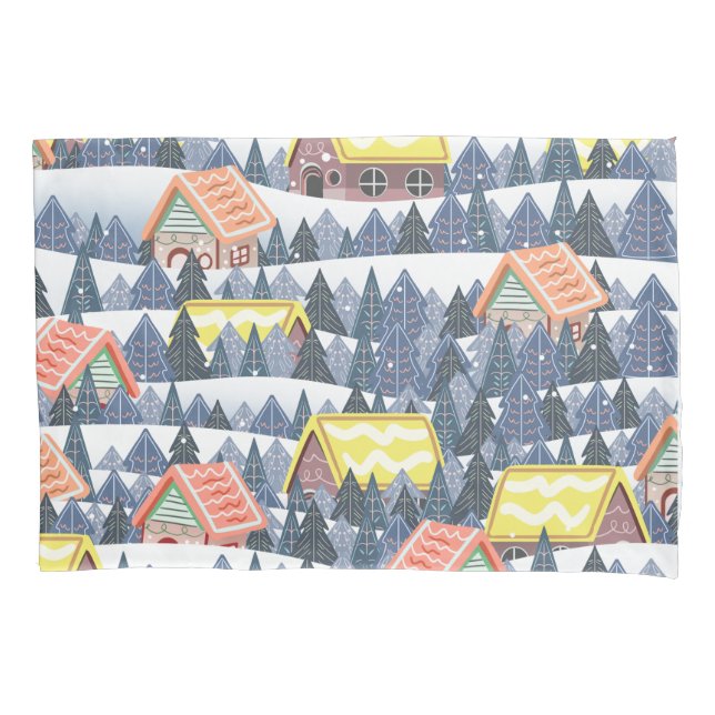 Housse D'oreillers Motif du village de Noël enneigé (devant)
