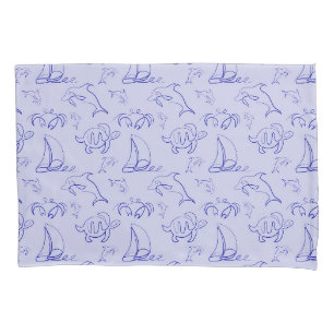 Housse D'oreillers Motif d'une ligne d'animal marin et voilier