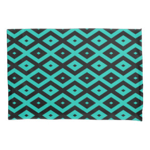 Housse D'oreillers Motif en diamant noir et turquoise