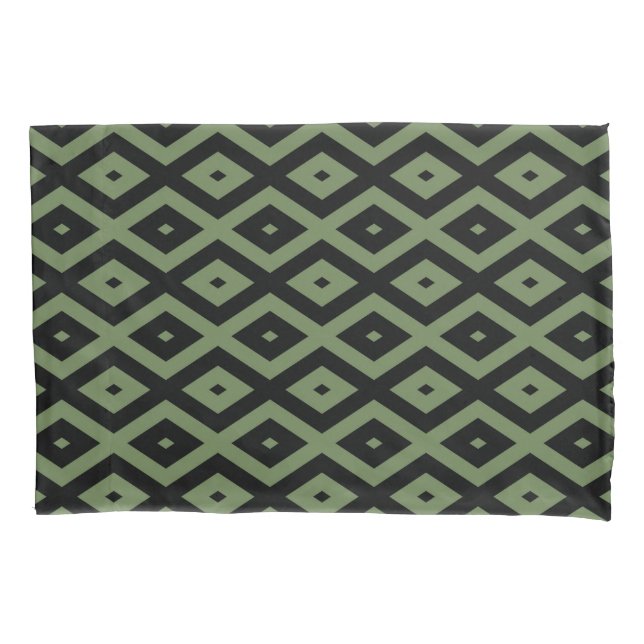 Housse D'oreillers Motif en diamant vert olive et noir (devant)
