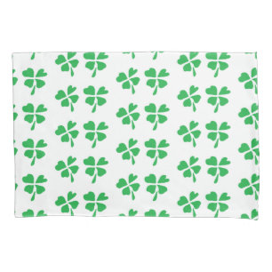Housse D'oreillers Motif feuille de trèfle vert sur blanc