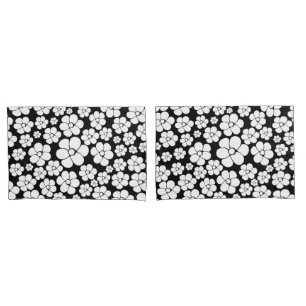 Housse D'oreillers Motif Fleur rétro en blanc sur noir