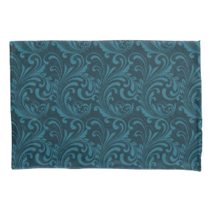 Housse D'oreillers Motif floral baroque bleu sarcelle élégant