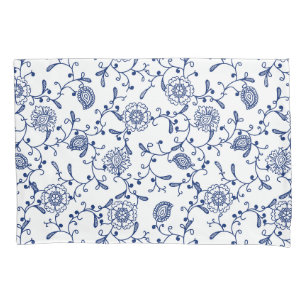 Housse D'oreillers Motif floral bleu et blanc Hamptons