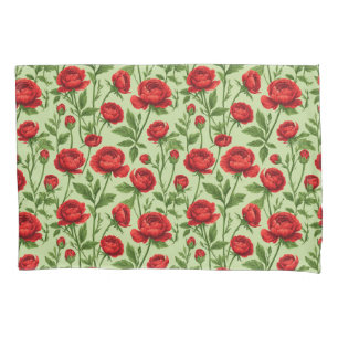 Housse D'oreillers Motif floral de renoncule rouge vibrant