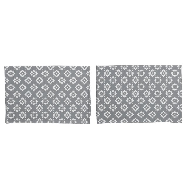Housse D'oreillers Motif floral gris et blanc réversible (devant-Set)