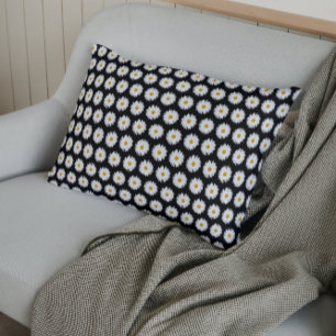Housse D'oreillers Motif floral marguerrier blanc sur noir