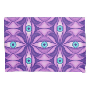 Housse D'oreillers Motif floral pourpre botanique abstrait yeux bleus