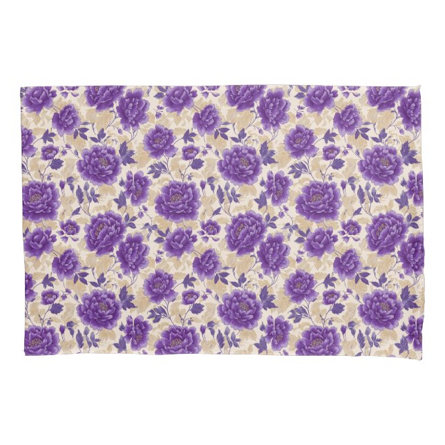 Housse D'oreillers Motif floral pourpre et crème (devant)