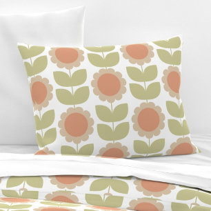 Housse D'oreillers Motif floral rétro rose pastel du milieu du siècle