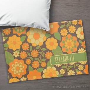 Housse D'oreillers Motif floral tendance rétro avec bloc de nom